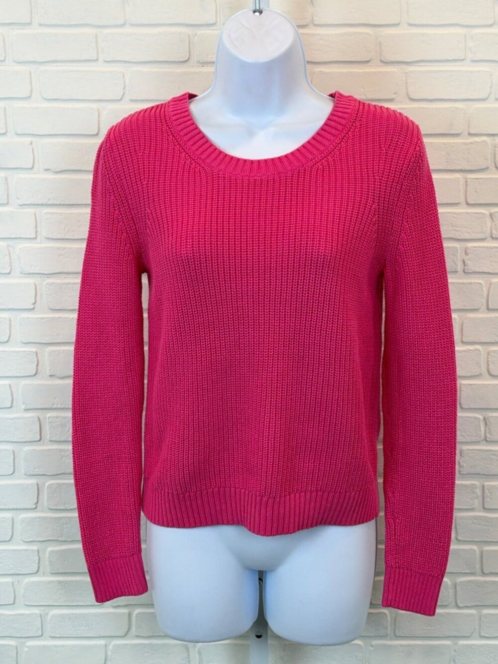 Talbots Pullover Sweater Chunky Pima Cotton Knit Hot Pink XS